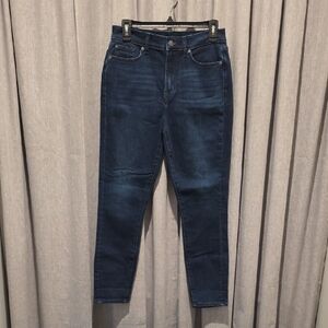 7 For All Mankind HW Ankle Qwenevere Blue Black Santiago Stretch Jeans